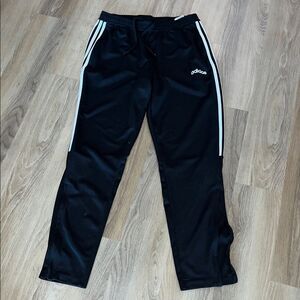 Black white stripe tapered leg adidas mens soccer warm up jogging track Pants L